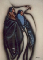Native American Painting - Robert Redbird "Two Indians and an Eagle"