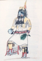Native American Painting - "Ang-ag-china" (Long-Haired Katsina) by Hopi Artist, Jeremy W. Navenma