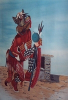 Native American Painting - "Wolf Katsina" by Outstanding Hopi Artist, Lowell Talashoma