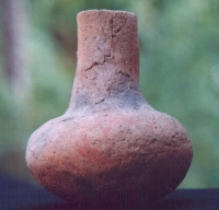 Native American Prehistoric Item - Mississippian Water Bottle Pottery. "old town red", crude repairs